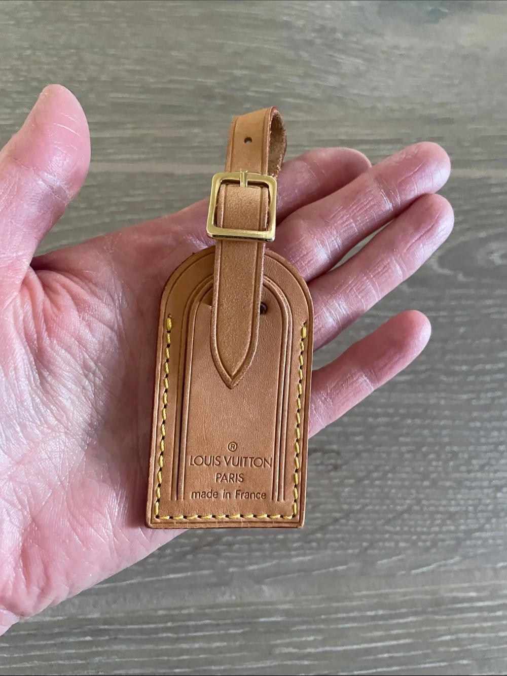 Louis Vuitton Natural Vachetta Leather Luggage Tag with Yellow Stitching